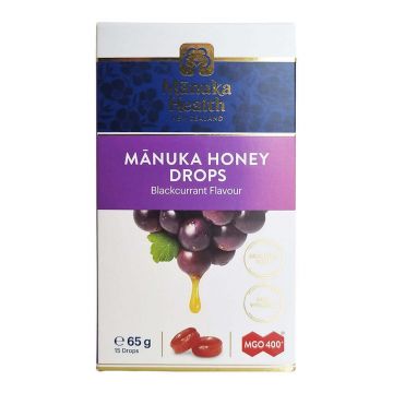 Bomboane naturale cu miere de Manuka MGO™ 400+ si coacaze Manuka Health, 65 g